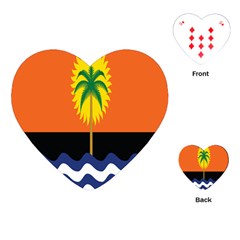 Coconut Tree Wave Water Sun Sea Orange Blue White Yellow Green Playing Cards (heart)  by Alisyart