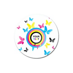 Colorful Butterfly Rainbow Circle Animals Fly Pink Yellow Black Blue Text Magnet 3  (round) by Alisyart