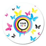 Colorful Butterfly Rainbow Circle Animals Fly Pink Yellow Black Blue Text Magnet 5  (Round) Front