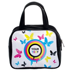 Colorful Butterfly Rainbow Circle Animals Fly Pink Yellow Black Blue Text Classic Handbags (2 Sides)