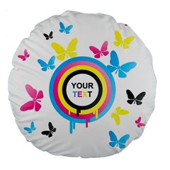 Colorful Butterfly Rainbow Circle Animals Fly Pink Yellow Black Blue Text Large 18  Premium Flano Round Cushions