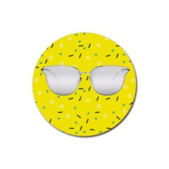 Glasses Yellow Rubber Round Coaster (4 Pack) 