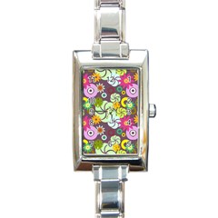 Floral Seamless Rose Sunflower Circle Red Pink Purple Yellow Rectangle Italian Charm Watch