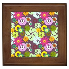 Floral Seamless Rose Sunflower Circle Red Pink Purple Yellow Framed Tiles