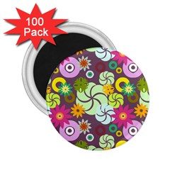 Floral Seamless Rose Sunflower Circle Red Pink Purple Yellow 2 25  Magnets (100 Pack)  by Alisyart