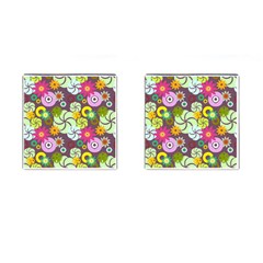 Floral Seamless Rose Sunflower Circle Red Pink Purple Yellow Cufflinks (square)