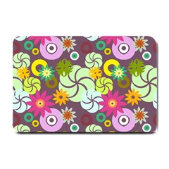 Floral Seamless Rose Sunflower Circle Red Pink Purple Yellow Small Doormat  by Alisyart