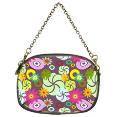 Floral Seamless Rose Sunflower Circle Red Pink Purple Yellow Chain Purses (two Sides) 