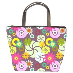 Floral Seamless Rose Sunflower Circle Red Pink Purple Yellow Bucket Bags