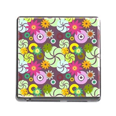 Floral Seamless Rose Sunflower Circle Red Pink Purple Yellow Memory Card Reader (square)