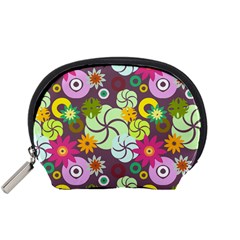 Floral Seamless Rose Sunflower Circle Red Pink Purple Yellow Accessory Pouches (small)  by Alisyart