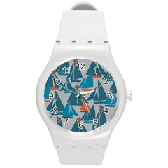 Ship Sea Blue Round Plastic Sport Watch (m)