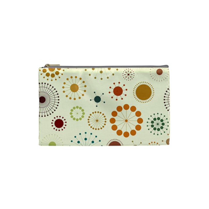 Seamless Floral Flower Orange Red Green Blue Circle Cosmetic Bag (Small) 