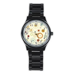 Seamless Floral Flower Orange Red Green Blue Circle Stainless Steel Round Watch by Alisyart