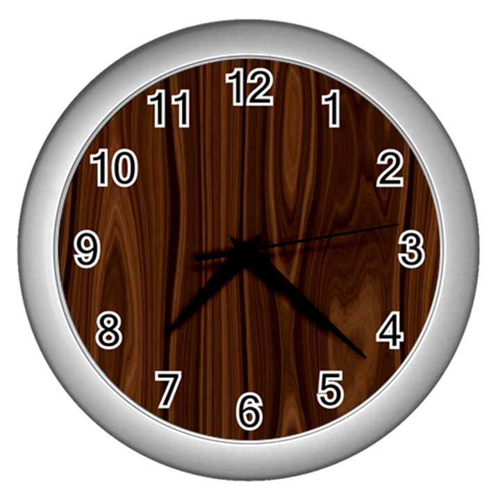 Texture Seamless Wood Brown Wall Clocks (Silver) 