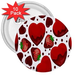 Strawberry Hearts Cocolate Love Valentine Pink Fruit Red 3  Buttons (10 Pack) 