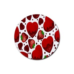 Strawberry Hearts Cocolate Love Valentine Pink Fruit Red Rubber Coaster (round)  by Alisyart