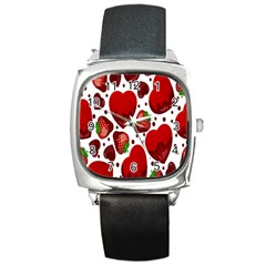 Strawberry Hearts Cocolate Love Valentine Pink Fruit Red Square Metal Watch