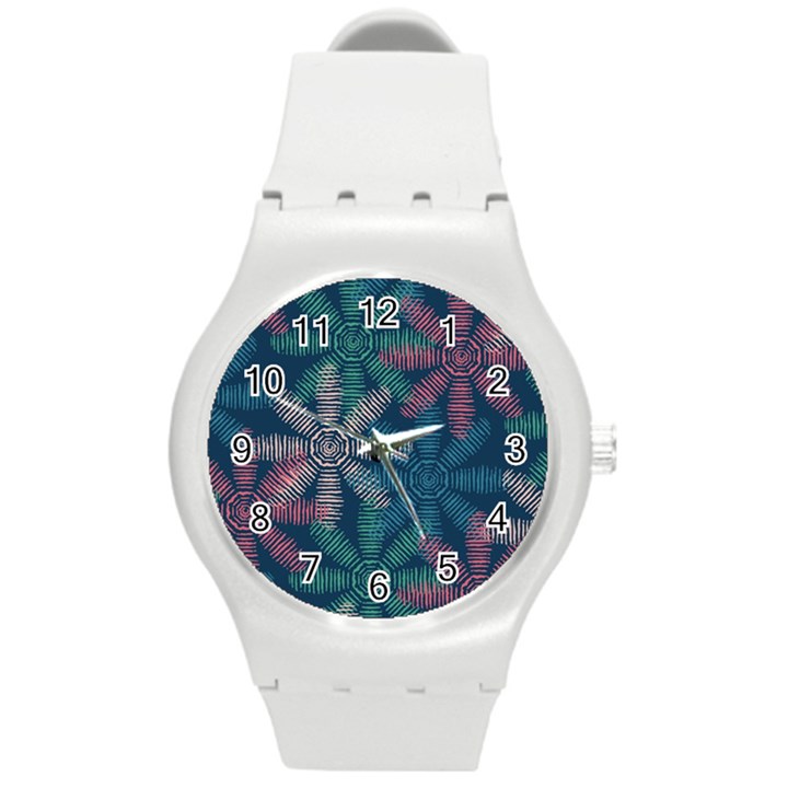 Spring Flower Red Grey Green Blue Round Plastic Sport Watch (M)