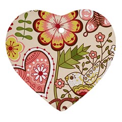 Seamless Texture Flowers Floral Rose Sunflower Leaf Animals Bird Pink Heart Valentine Love Ornament (heart)