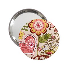 Seamless Texture Flowers Floral Rose Sunflower Leaf Animals Bird Pink Heart Valentine Love 2 25  Handbag Mirrors