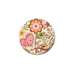 Seamless Texture Flowers Floral Rose Sunflower Leaf Animals Bird Pink Heart Valentine Love Golf Ball Marker (4 Pack) by Alisyart