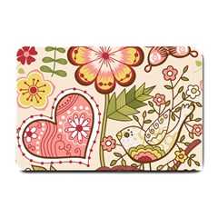 Seamless Texture Flowers Floral Rose Sunflower Leaf Animals Bird Pink Heart Valentine Love Small Doormat  by Alisyart