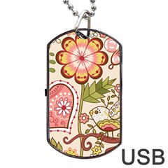 Seamless Texture Flowers Floral Rose Sunflower Leaf Animals Bird Pink Heart Valentine Love Dog Tag Usb Flash (one Side) by Alisyart