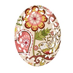 Seamless Texture Flowers Floral Rose Sunflower Leaf Animals Bird Pink Heart Valentine Love Ornament (oval Filigree)