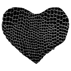 Black White Crocodile Background Large 19  Premium Flano Heart Shape Cushions by Simbadda