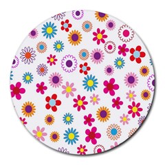 Colorful Floral Flowers Pattern Round Mousepads