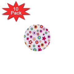 Colorful Floral Flowers Pattern 1  Mini Buttons (10 pack) 