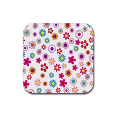 Colorful Floral Flowers Pattern Rubber Coaster (Square) 
