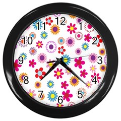 Colorful Floral Flowers Pattern Wall Clocks (Black)