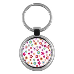 Colorful Floral Flowers Pattern Key Chains (Round) 