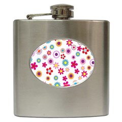 Colorful Floral Flowers Pattern Hip Flask (6 oz)