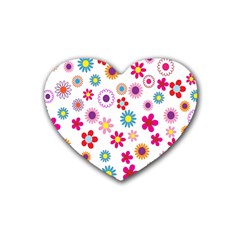 Colorful Floral Flowers Pattern Rubber Coaster (Heart) 