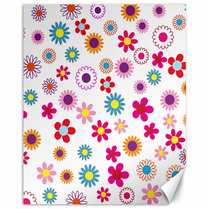 Colorful Floral Flowers Pattern Canvas 11  x 14  