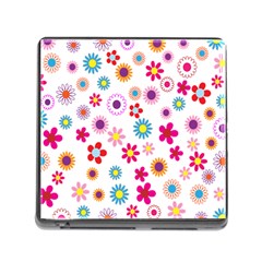 Colorful Floral Flowers Pattern Memory Card Reader (square) by Simbadda