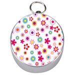 Colorful Floral Flowers Pattern Silver Compasses Front