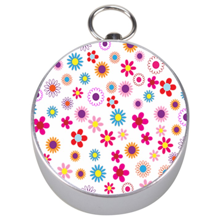 Colorful Floral Flowers Pattern Silver Compasses