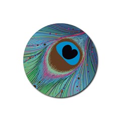 Peacock Feather Lines Background Rubber Coaster (round)  by Simbadda