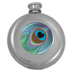 Peacock Feather Lines Background Round Hip Flask (5 Oz)