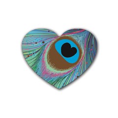 Peacock Feather Lines Background Heart Coaster (4 Pack)  by Simbadda