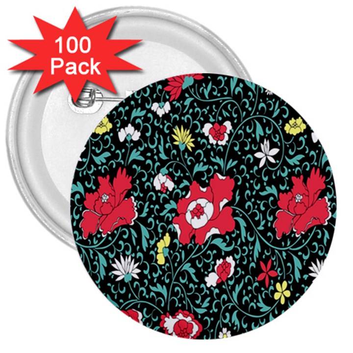 Vintage Floral Wallpaper Background 3  Buttons (100 pack) 