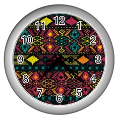 Traditional Art Ethnic Pattern Wall Clocks (silver) 