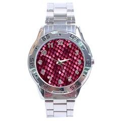 Red Circular Pattern Background Stainless Steel Analogue Watch by Simbadda