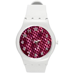 Red Circular Pattern Background Round Plastic Sport Watch (m) by Simbadda