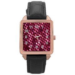 Red Circular Pattern Background Rose Gold Leather Watch  by Simbadda