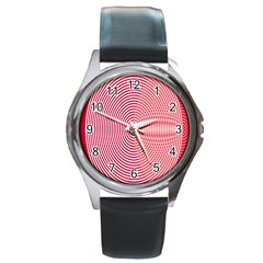 Circle Line Red Pink White Wave Round Metal Watch